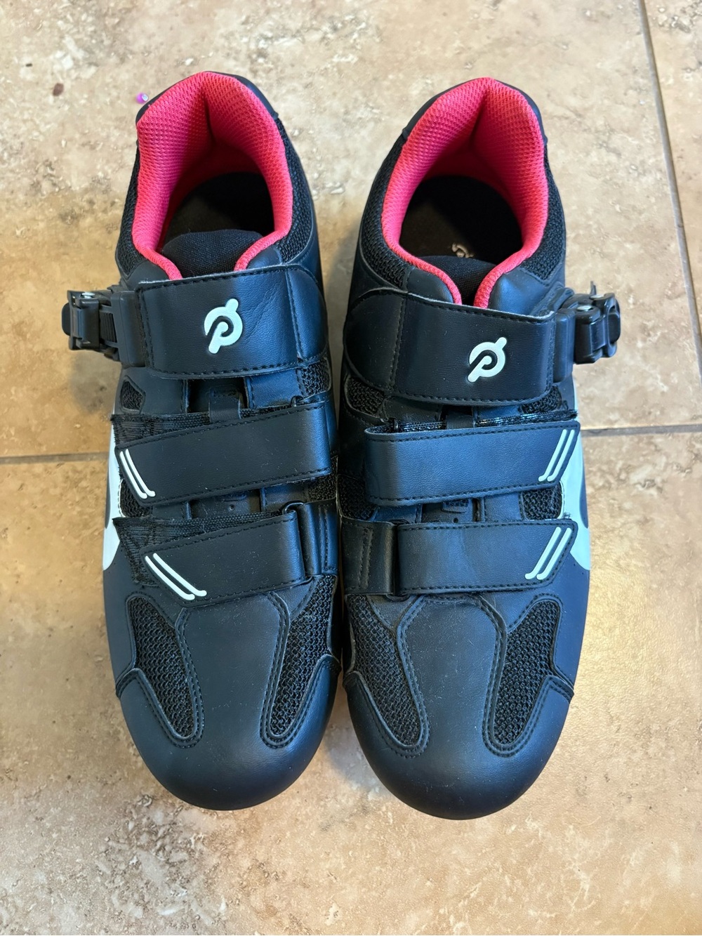 Peloton Black and Pink Road Cycling Shoes with White Accents